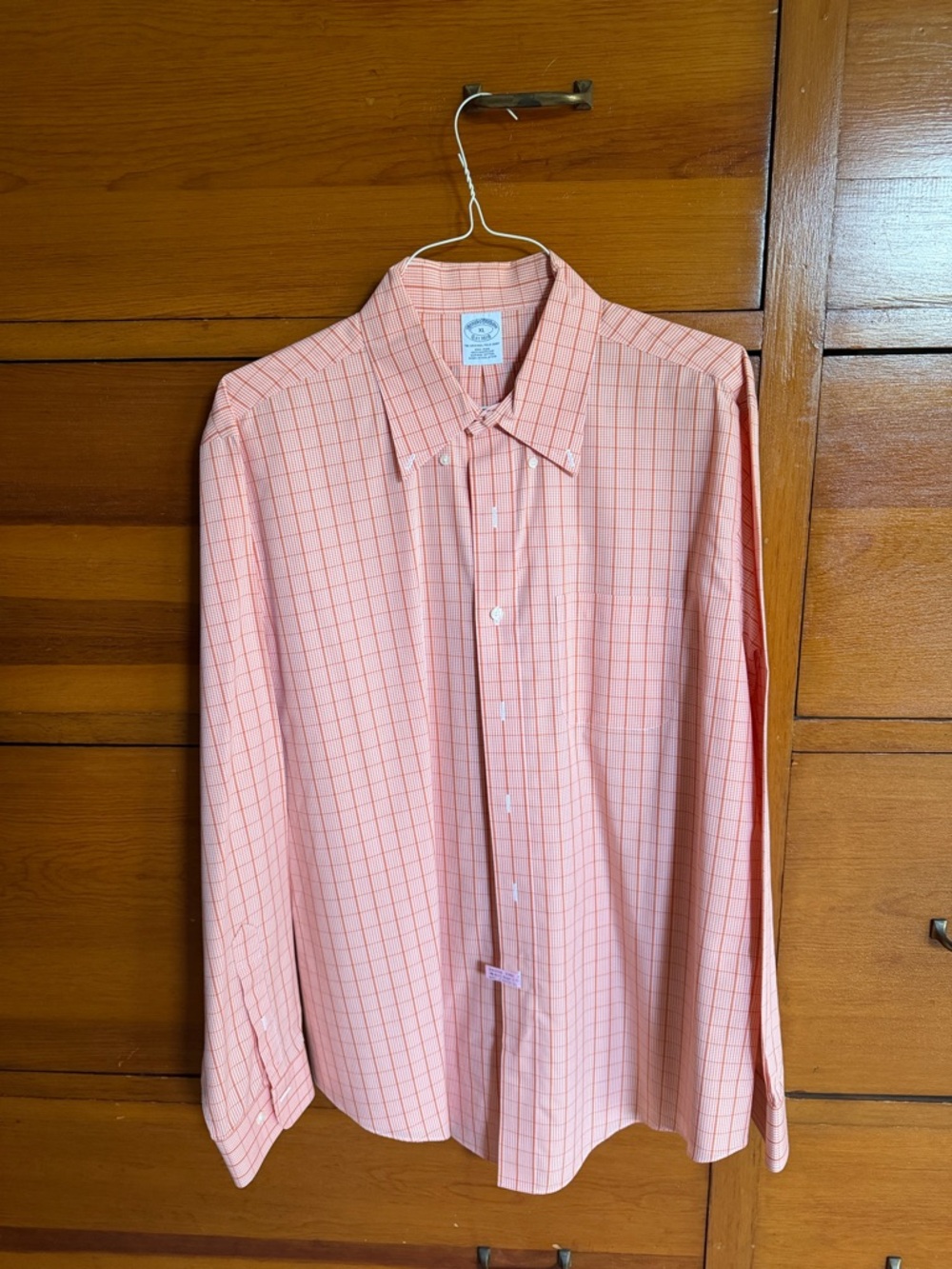 Men's Brooks Brothers XL  Orange Check Button-Down Shirt - Classic Long Sleeve
